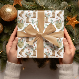 Western Cowboy Boot Woodland Christmas  Wrapping Paper