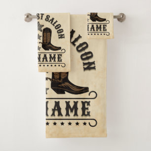Western Cowboy Boots ADD NAME Sheriff Spurs Saloon Bath Towel Set