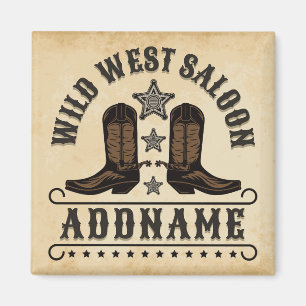 Western Cowboy Boots ADD NAME Sheriff Spurs Saloon Magnet