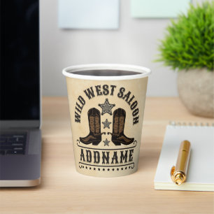 Western Cowboy Boots ADD NAME Sheriff Spurs Saloon Paper Cups