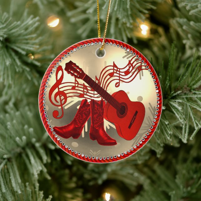 Western Cowboy Boots And Guitar Christmas Ceramic Tree Decoration (Tree)