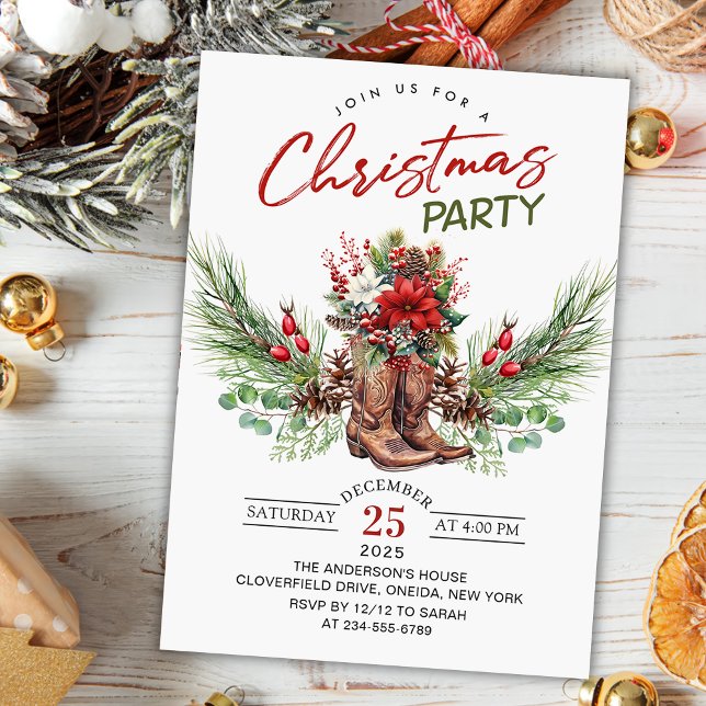 Western Cowboy Boots Christmas Party Invitation (Creator Uploaded)