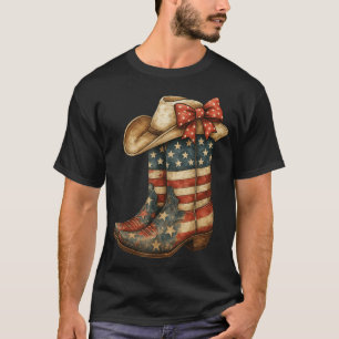  Western Cowboy Boots Cowgirl American Flag 4Th  T-Shirt