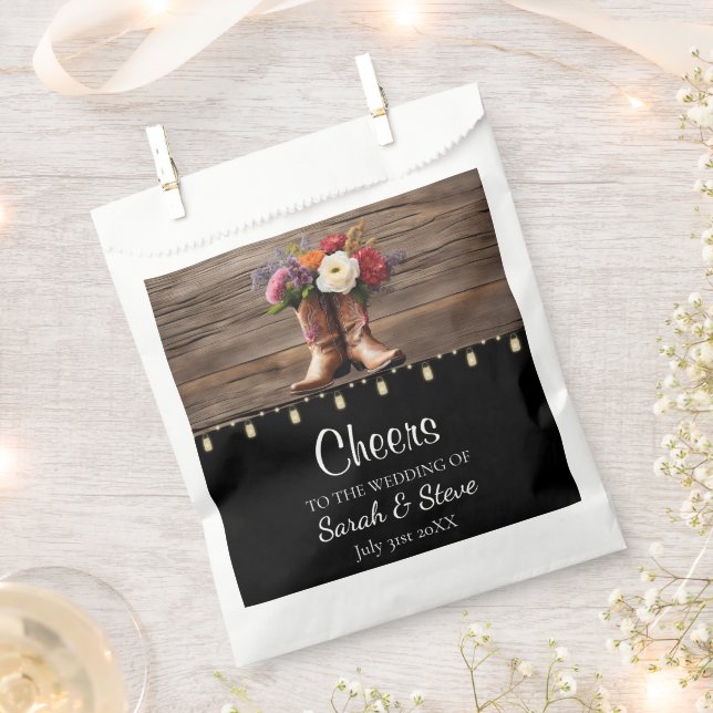 Western Cowboy Boots Floral Elegant Wedding Favour Bags (Clipped)