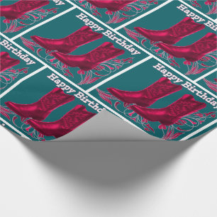 Western  Cowboy Boots Happy Birthday Gift Wrap