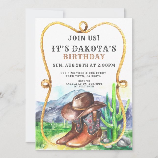 Western Cowboy Boots Hat Birthday Party   Invitation (Front)