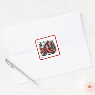 Western Cowboy Boots Hat Flowers Gift Tag Sticker