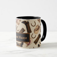 Western Cowboy Boots Hats Beige Name Personalised