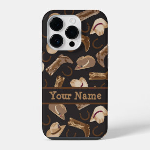 Western Cowboy Boots Hats Black Brown Name iPhone 14 Pro Case