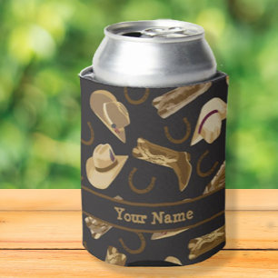 Western Cowboy Boots Hats Black Name Personalised Can Cooler