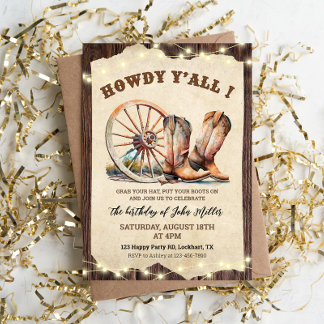 Western Cowboy Boots Hoedown Howdy Y'all Invitation