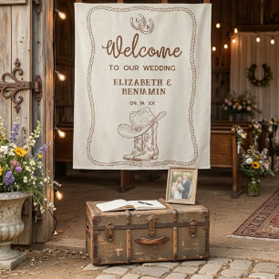 Western Cowboy Boots Horseshoe Wedding Welcome Tapestry