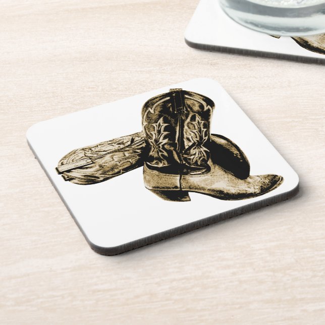Western Cowboy Boots in Sepia Coaster (Left Side)