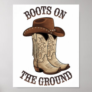 Western Cowboy Boots On The Ground Line Dancing To Poster