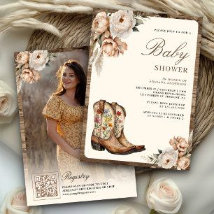 Western Cowboy Boots Photo QR Code Baby Shower Invitation