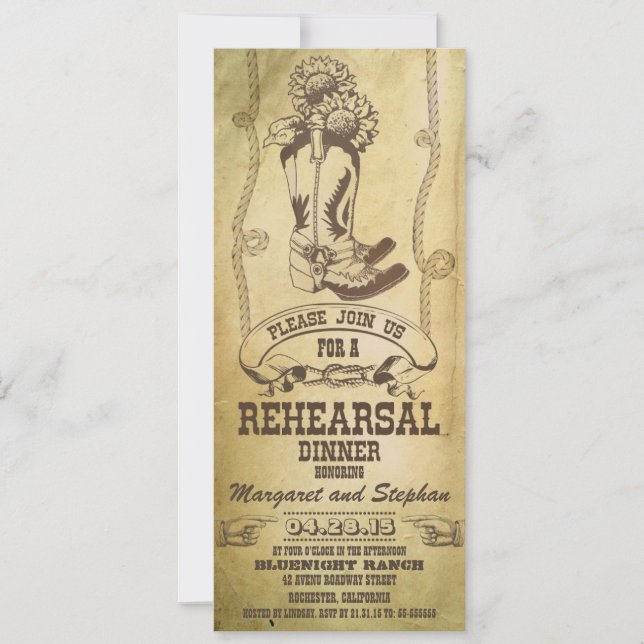 western cowboy boots rehearsal dinner invitations (Front)