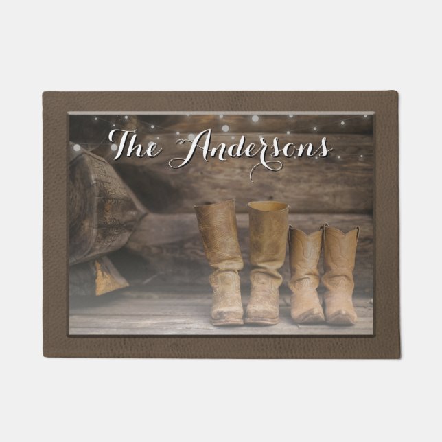 Western Cowboy Boots Rustic Barn Doormat (Front)