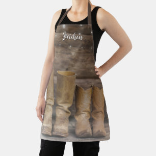 Western Cowboy Boots Rustic Barn Monogram Apron