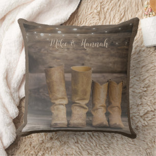 Western Cowboy Boots Rustic Barn Monogram Cushion
