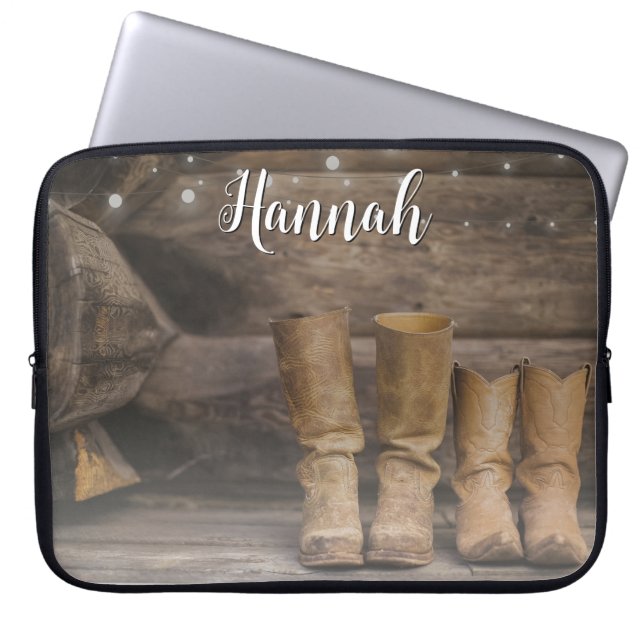 Western Cowboy Boots Rustic Barn Monogram Laptop Sleeve (Front)