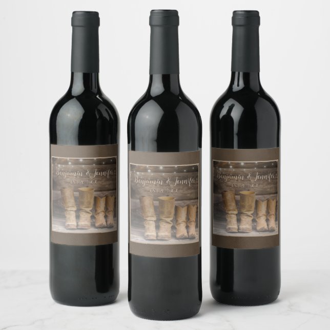 Western Cowboy Boots Rustic Barn Monogram Wine Label (Bottles)
