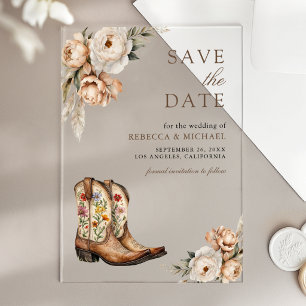 Western Cowboy Boots Wedding Save the Date Acrylic Invitations