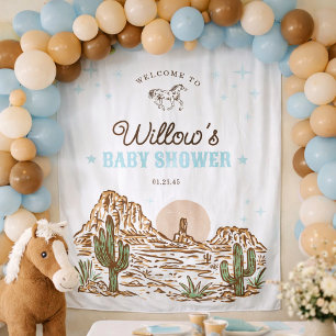 Western Cowboy Boy Baby Shower Backdrop Tapestry