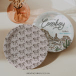 Western Cowboy Boy Baby Shower Horse Paper Plate<br><div class="desc">Get ready to saddle up for a rootin'-tootin' cowboy baby shower that captures the spirit of the Wild West! This charming design features a playful rope font that weaves its way through hand-illustrated scenes of rodeos and cowboys, complete with galloping horses and desert landscapes. Perfect for any boy's baby shower,...</div>