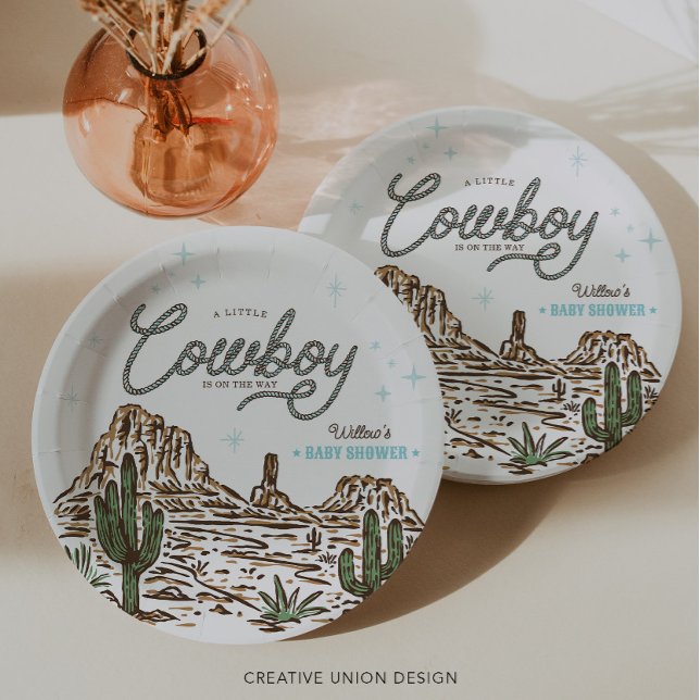 Western Cowboy Boy Baby Shower Paper Plate (Creator Uploaded)