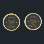 Western Cowboy Bull Skull Logo Black Groomsmen Gold Finish Cufflinks<br><div class="desc">Personalised gifts for groomsmen with western cowboy theme. Decorated with cowboy hat with vintage western font. Text and background colour are editable using the Design Tool to fit your occasion. Get this customise gift for wedding,  bachelor party,  engagement party or any other special occasions.</div>