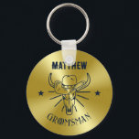 Western Cowboy Bull Skull Logo Gold Navy Groomsmen Key Ring<br><div class="desc">Personalised gifts for groomsmen and best man with western cowboy theme. Decorated with cowboy hat with vintage western font. Text and colour are editable using the Design Tool to fit your occasion. Get this customise gift for wedding,  bachelor party,  engagement party or any other special occasions.</div>