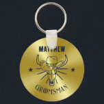 Western Cowboy Bull Skull Logo Gold Navy Groomsmen Key Ring<br><div class="desc">Personalised gifts for groomsmen and best man with western cowboy theme. Decorated with cowboy hat with vintage western font. Text and colour are editable using the Design Tool to fit your occasion. Get this customise gift for wedding,  bachelor party,  engagement party or any other special occasions.</div>