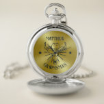 Western Cowboy Bull Skull Logo Gold Navy Groomsmen Pocket Watch<br><div class="desc">Personalised gifts for groomsmen with western cowboy theme. Decorated with cowboy hat with vintage western font. Text and colour are editable using the Design Tool to fit your occasion. Get this customise gift for wedding,  bachelor party,  engagement party or any other special occasions.</div>