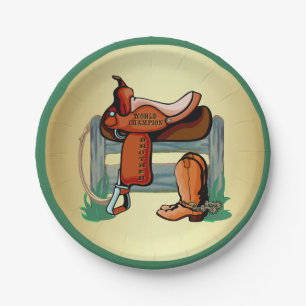 Western Cowboy Champion Brother Saddle Boots Paper Plate