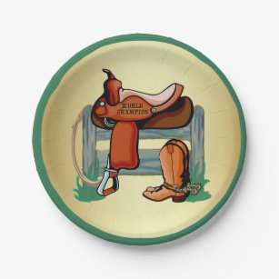 Western Cowboy Champion  Saddle Boots Rope Paper Plate
