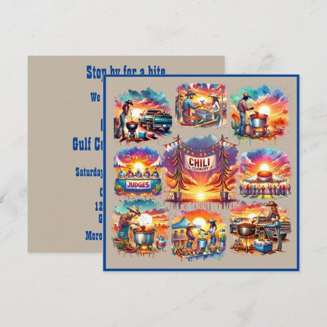 Western Cowboy Chilli Cookoff Scenes 1 Custom Invitation (Front/Back)