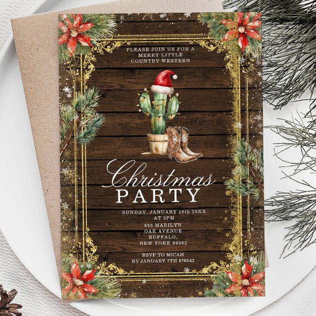 Western Cowboy Christmas Cactus Stringlight Invitation (Creator Uploaded)