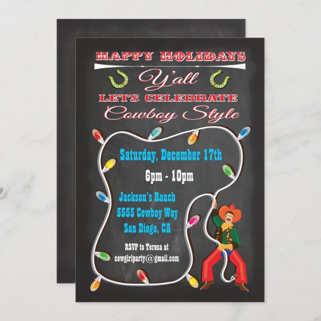 Western Cowboy Christmas Party Invitations (Front/Back)
