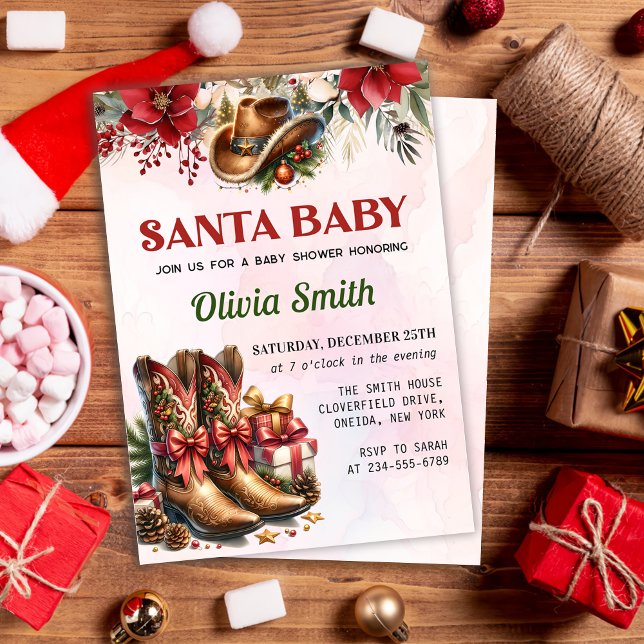 Western Cowboy Christmas Santa Baby Shower Invitation (Creator Uploaded)