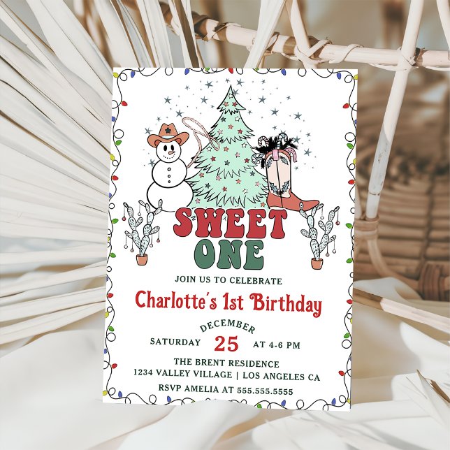 Western Cowboy Christmas Sweet One Birthday  Invitation (Creator Uploaded)