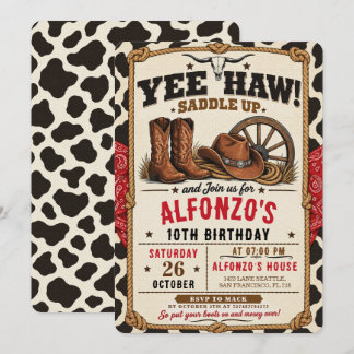 Western Cowboy Cowgirl 10th Birthday Party Invitation