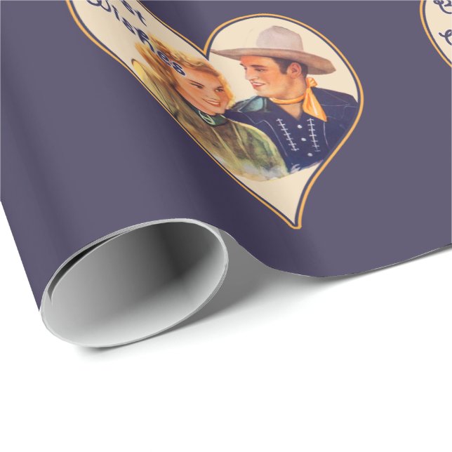 Western Cowboy Cowgirl Couple Best Wishes Wrapping Paper (Roll Corner)