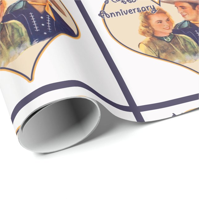 Western Cowboy Cowgirl Couple Happy Anniversary Wrapping Paper (Roll Corner)