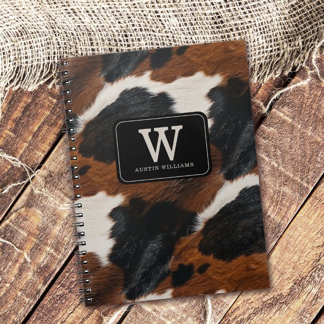 Western Cowboy Cowgirl Cowhide Pattern Notebook (Personalize with your monogram initial and name.)