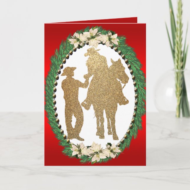 Western Cowboy Cowgirl Horse Greeting Card (Front)