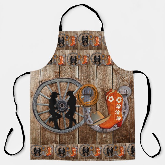 Western Cowboy Cowgirl Horseshoe Wagon Wheel Apron (Front)