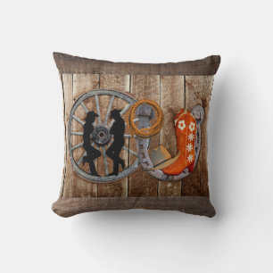 Western Cowboy Cowgirl Horseshoe Wagon Wheel Cushion