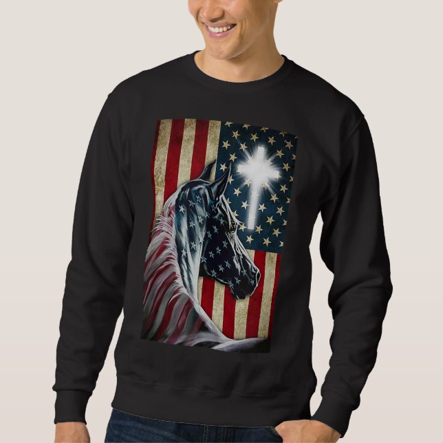 Western Cowboy Cowgirl Patriot Horse Jesus Cross U Sweatshirt (Front)