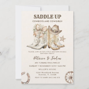 Western Cowboy Cowgirl Sibling Birthday Invitation