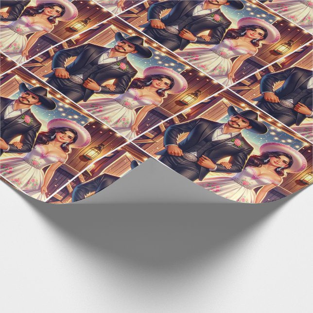 Western Cowboy Cowgirl Wedding Wrapping Paper (Corner)